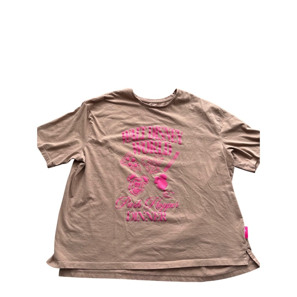 Disney Parks Park Hopper Dinner Tee Women's 1X Pink Mickey Pretzel Churro - Picture 1 of 5